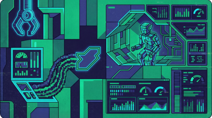 Ilustración editorial de LogClaw como plataforma AI SRE que convierte logs en tickets dentro de una VPC privada